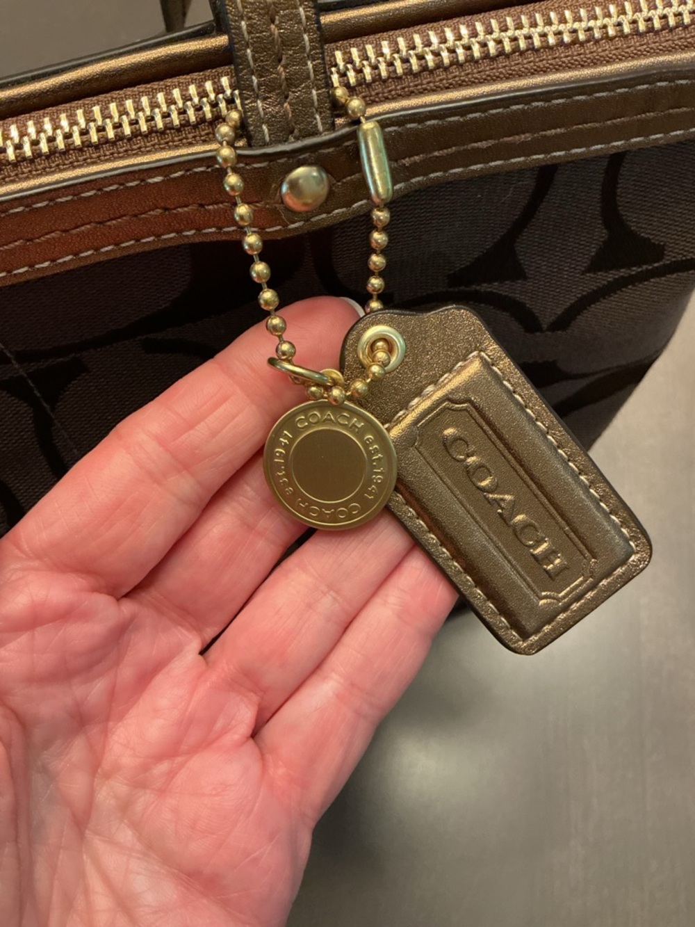 Coach Brown Signature Tote with Metallic Bronze Trim w/Hang Tag & Charm EUC - Picture 4 of 10